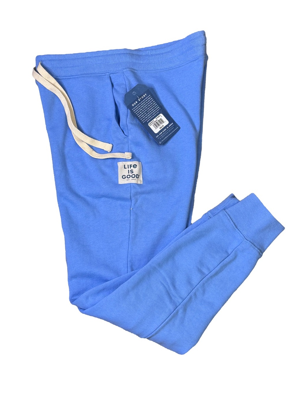 Life Is Good Light Blue Sweatpant Joggers with Drawstring Cuffed Leg Women’s